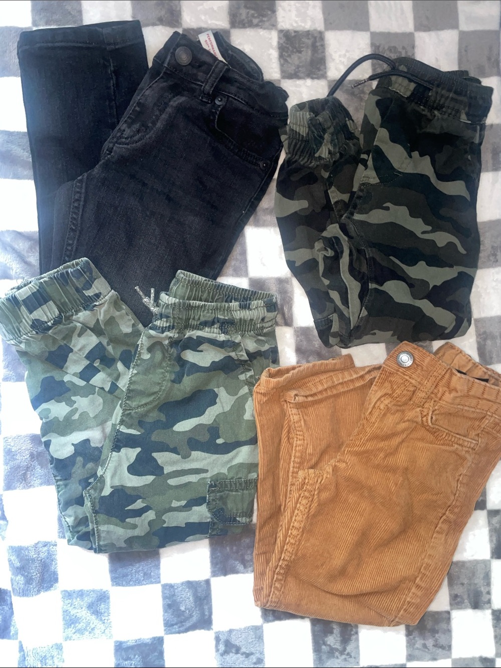Kids Camo & Corduroy Bottoms - 4-Pack (Black, Green, Brown) size 4-4T